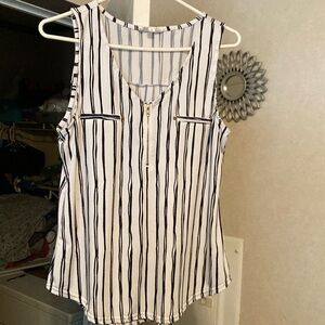 Black and White Striped Blouse With Gold detailing.